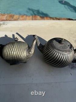 Victorian UK Hallmarked Dixon 5 Piece Silver Plate Fluted Tea Pot Service Set
