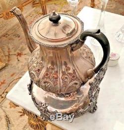 Victorian large Tea Set Silver Plate Engraved Flower on Copper