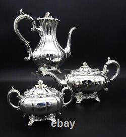Viners 3 Piece Tea Set Melon Style Lobed Mirror Finish Silver Plated Sheffield