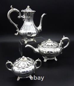 Viners 3 Piece Tea Set Melon Style Lobed Mirror Finish Silver Plated Sheffield