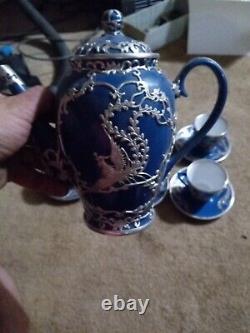 Vintage 15pcs Silver Porcelain Tea Set