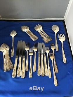 Vintage 1847 Rogers Daffodil Coffee Tea Sugar Creamer Tray and 93 Pc Flatware