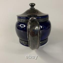 Vintage 1927 Cobalt Blue China Silver Plate Tea Pot