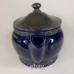 Vintage 1927 Cobalt Blue China Silver Plate Tea Pot