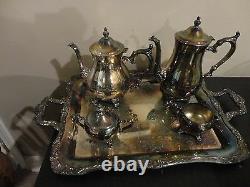 Vintage 1970's Wm Rogers 800 Silver Plated 5 Piece Tea Coffee With Tray