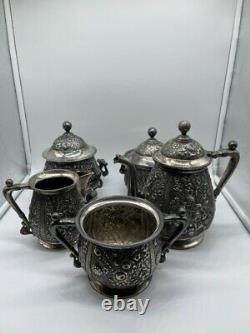Vintage 19th Century Repousse Silver Plate Heavy Embossed REED & BARTON Tea Set