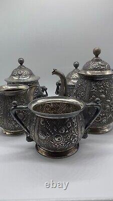 Vintage 19th Century Repousse Silver Plate Heavy Embossed REED & BARTON Tea Set