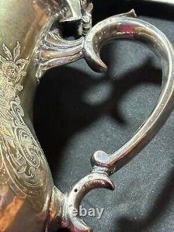 Vintage 3pc Silver Etched Plate Coffee/Tea Pots Embossed Tray Ornate Design