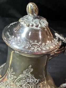 Vintage 3pc Silver Etched Plate Coffee/Tea Pots Embossed Tray Ornate Design