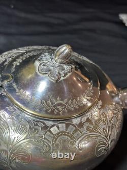 Vintage 3pc Silver Etched Plate Coffee/Tea Pots Embossed Tray Ornate Design