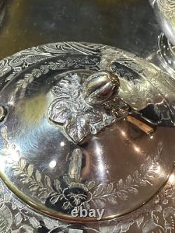 Vintage 3pc Silver Etched Plate Coffee/Tea Pots Embossed Tray Ornate Design