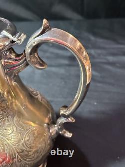 Vintage 3pc Silver Etched Plate Coffee/Tea Pots Embossed Tray Ornate Design