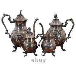 Vintage 4 Pc Sheridan Silver Plate Hand Chased Floral Tea Coffee Pitcher Set