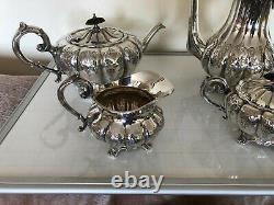 Vintage 4 Piece Highly Decorated Silver Plated Tea/coffee Service On 4 Feet P-6e