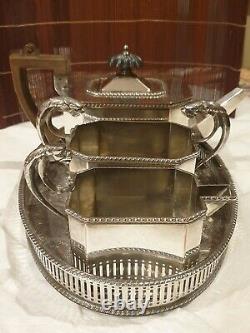 Vintage 4 Piece Tea Service, Harrowby/ Sheffield Plate, Silver on Copper