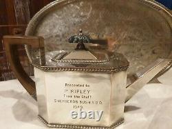 Vintage 4 Piece Tea Service, Harrowby/ Sheffield Plate, Silver on Copper