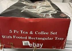 Vintage 5 Pc Tea, Coffee Set Silverplate With Footed Rectangular Tray New In Box