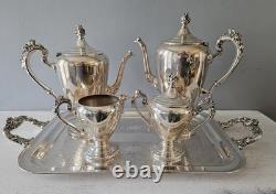 Vintage 5 Piece Silverplate Coffee Tea Set and Large Serving Tray