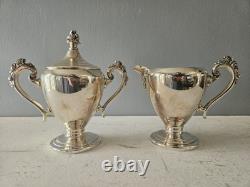Vintage 5 Piece Silverplate Coffee Tea Set and Large Serving Tray