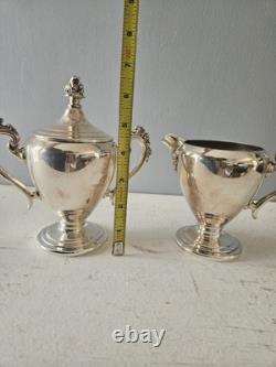 Vintage 5 Piece Silverplate Coffee Tea Set and Large Serving Tray