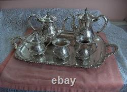 Vintage Amston Fine Silver Plate 7 Pc Coffee Tea Service 2045 Raised Design RARE