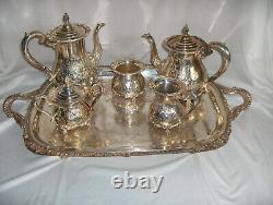 Vintage Amston Fine Silver Plate 7 Pc Coffee Tea Service 2045 Raised Design RARE