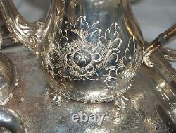 Vintage Amston Fine Silver Plate 7 Pc Coffee Tea Service 2045 Raised Design RARE