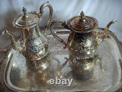 Vintage Amston Fine Silver Plate 7 Pc Coffee Tea Service 2045 Raised Design RARE