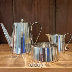 Vintage Art Deco MCM Silver Plated European Geometric 3 Piece Coffee / Tea Set