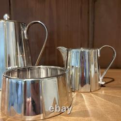 Vintage Art Deco MCM Silver Plated European Geometric 3 Piece Coffee / Tea Set
