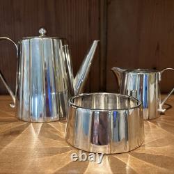 Vintage Art Deco MCM Silver Plated European Geometric 3 Piece Coffee / Tea Set