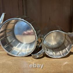 Vintage Art Deco MCM Silver Plated European Geometric 3 Piece Coffee / Tea Set