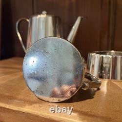 Vintage Art Deco MCM Silver Plated European Geometric 3 Piece Coffee / Tea Set