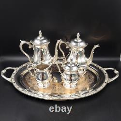 Vintage Art S Co SPC 7500 Silver Plate Tea Coffee Service 4 Piece Set with Tray