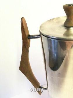 Vintage BB Coffee / Tea Set Sugar Creamer with Lid Wood Handles Stamped MCM Rare