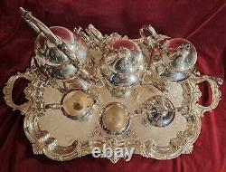 Vintage-BSG-Birmingham Silver Co-7 Piece-Silver On Copper-Coffee/Tea Service