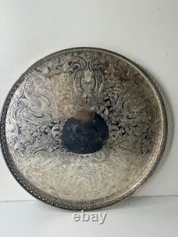 Vintage Barker Ellis Ornate Lattice Work Round Silver Plate Tea/Drinks Tray
