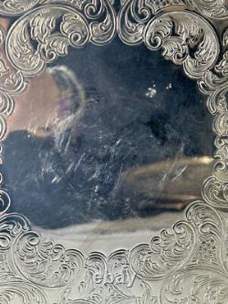 Vintage Barker Ellis Ornate Lattice Work Round Silver Plate Tea/Drinks Tray