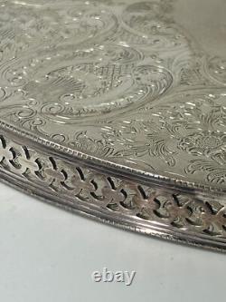 Vintage Barker Ellis Ornate Lattice Work Round Silver Plate Tea/Drinks Tray