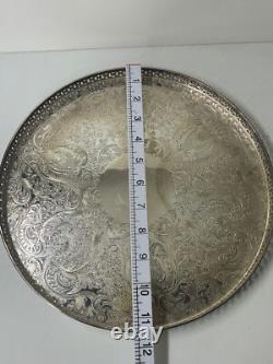 Vintage Barker Ellis Ornate Lattice Work Round Silver Plate Tea/Drinks Tray