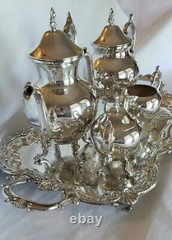 Vintage Birmingham Silver Co Tea Coffee Service 5 Piece Set Tray Silverplate