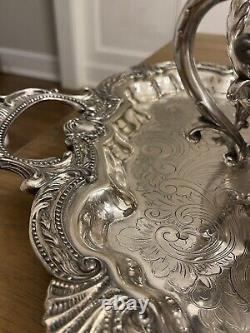Vintage Birmingham Silver Coffee Tea Pot Cream Sugar Tray Nouveau Serving Set