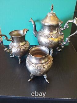 Vintage Birmingham Silver Company Tea Set Silver on Copper Grape Pattern