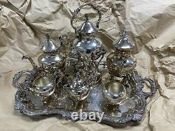 Vintage Birmingham Silver on Copper Tea Set with Footed 29 Tray Gorgeous