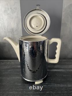 Vintage Butcher Lizen Hammered Silver Plate 3 Piece Tea/Coffee Set Insulated Pot