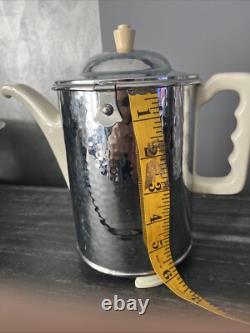 Vintage Butcher Lizen Hammered Silver Plate 3 Piece Tea/Coffee Set Insulated Pot