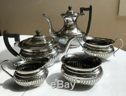 Vintage Coffee/Tea 5 pc set Sheffield Silver Plate Swirl Ribs Black Handle EBNS
