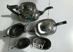 Vintage Coffee/Tea 5 pc set Sheffield Silver Plate Swirl Ribs Black Handle EBNS