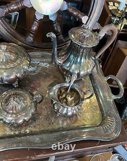 Vintage Community Old English Melon Silverplate 5 Piece Teaset Tea Set
