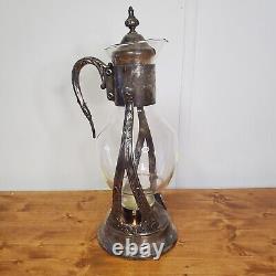 Vintage Corning Tea Coffee Pot Carafe Silver Plate Tilting Stand Warmer Complete